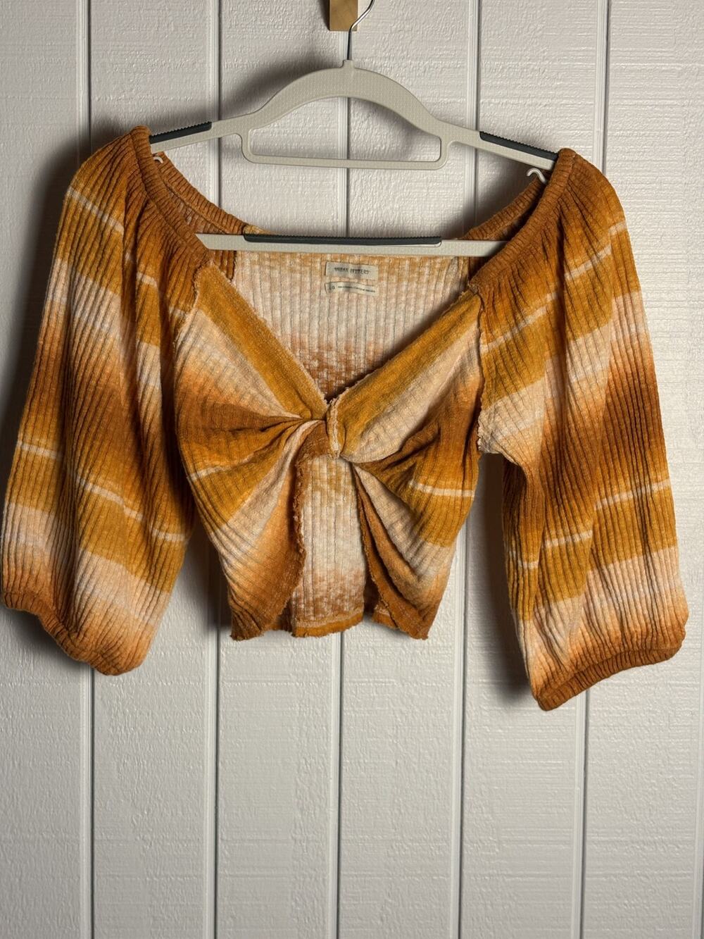 Urban Outfitters Lena Twist Front Cop Top L Orange Stripe Boho Festival